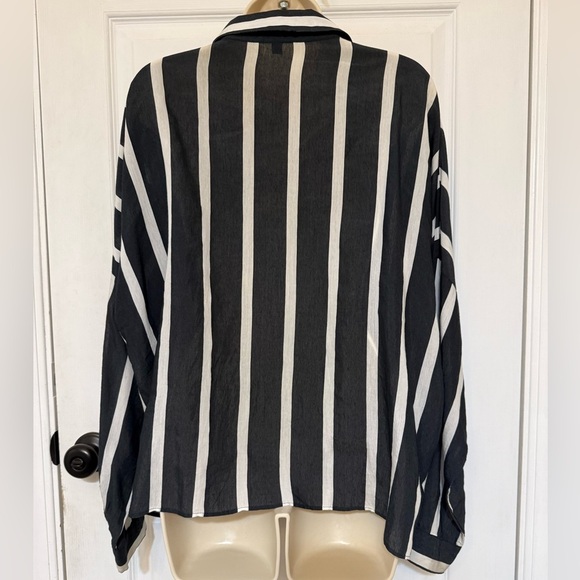 Topshop Oversized Navy White Stripe Button Up Shirt Size 12 - Picture 4 of 4